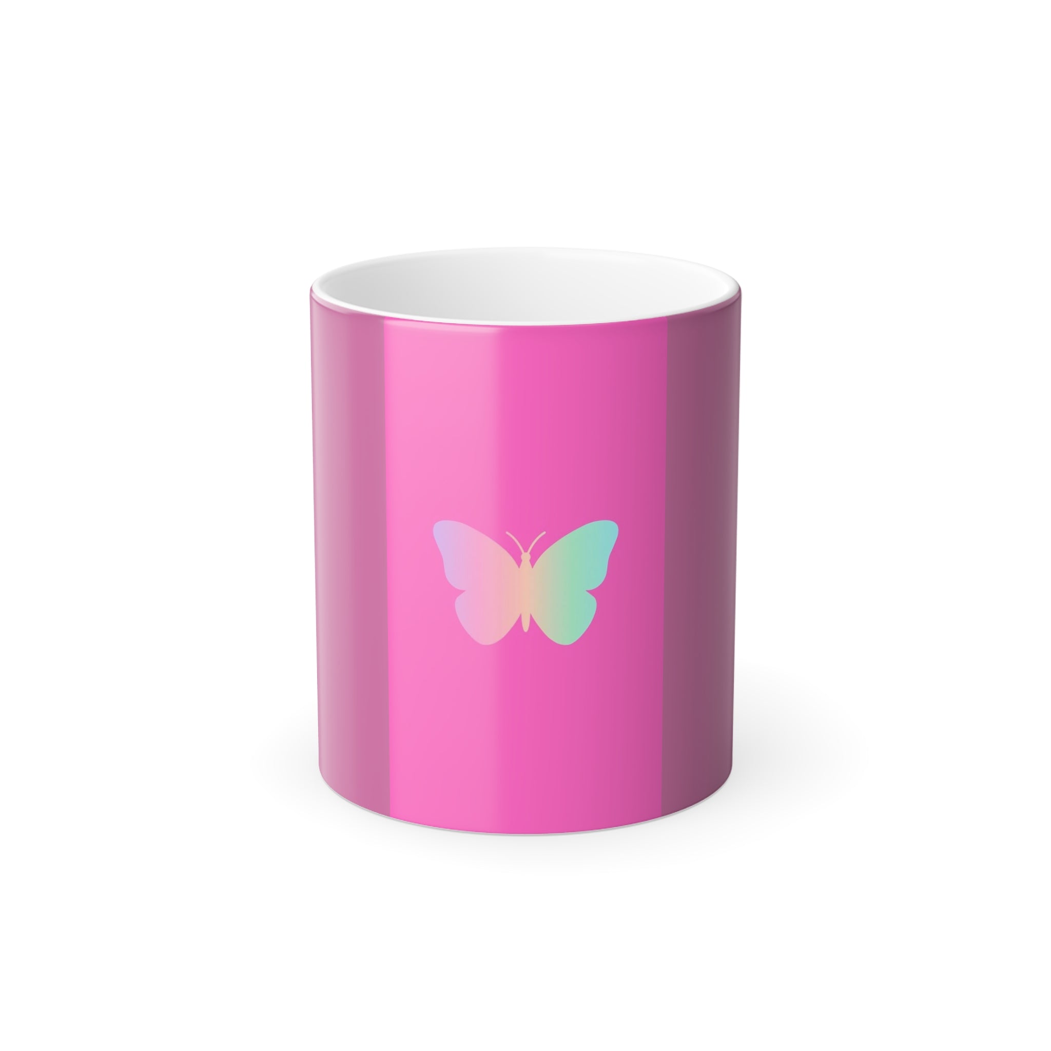 Color-Changing Butterfly Mug — 11 oz Pink Heat-Sensitive Coffee Cup