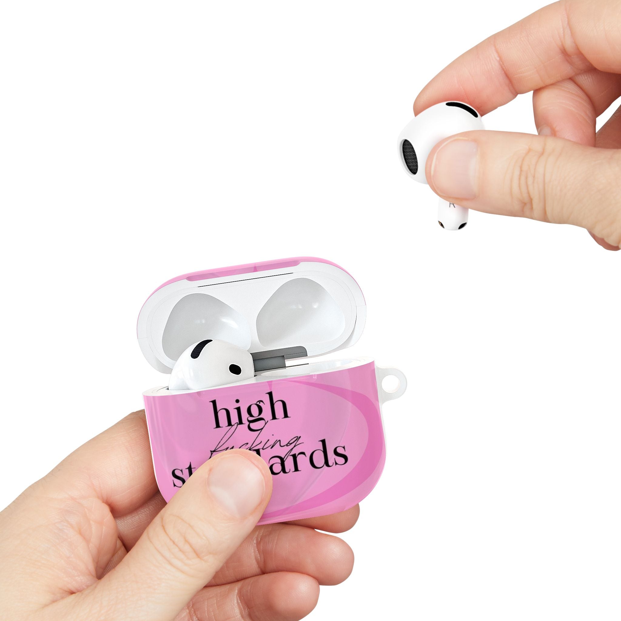 AirPod Case — Pink "High F***ing Standards" Protective Silicone Cover