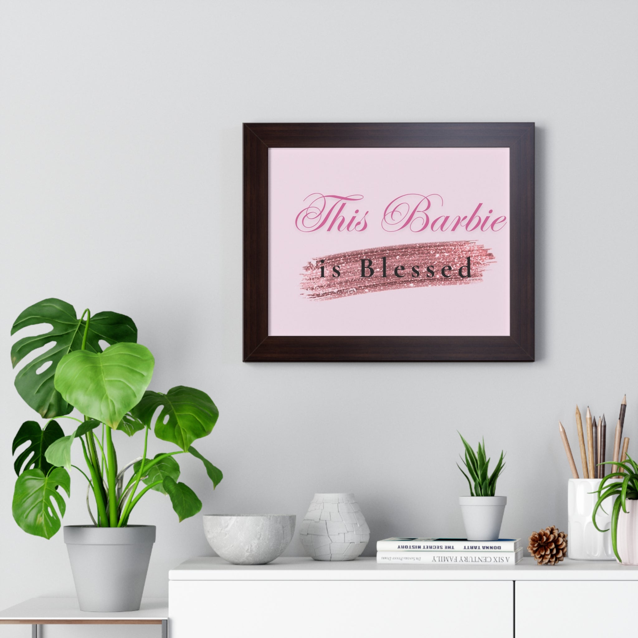 Framed Poster - "This Barbie is Blessed" Pink Glitter Wall Art