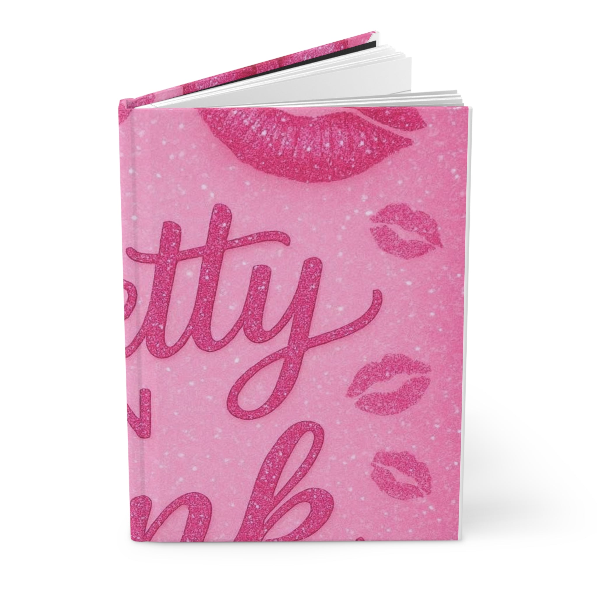 Pink 'Pretty in Pink' Hardcover Journal — Glitter Kiss Notebook