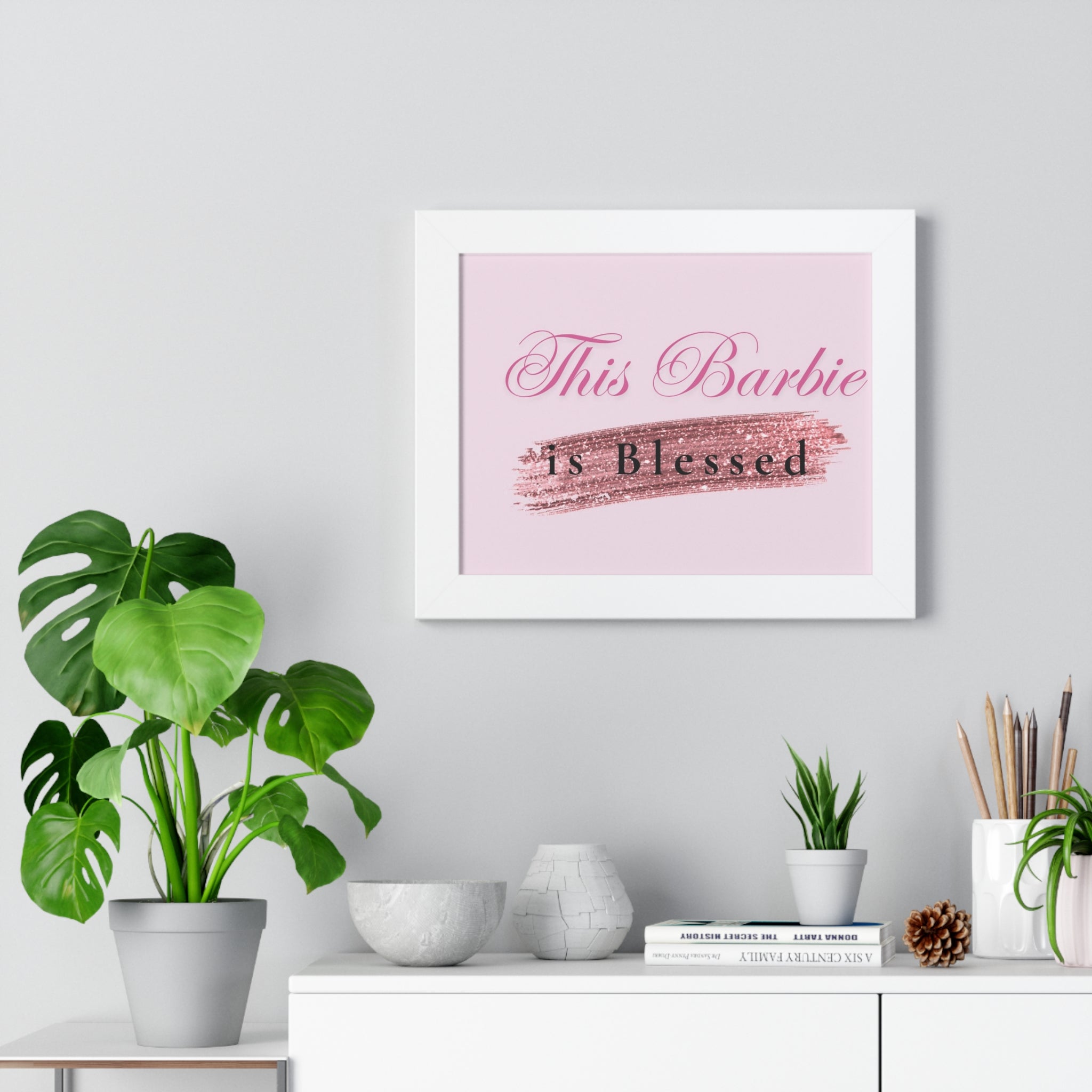 Framed Poster - "This Barbie is Blessed" Pink Glitter Wall Art