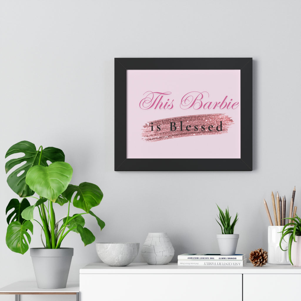 Framed Poster - "This Barbie is Blessed" Pink Glitter Wall Art